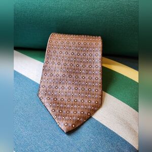 Stafford 100% Imported Silk Tie Dark Tan + small blue & beige diamonds - EUC